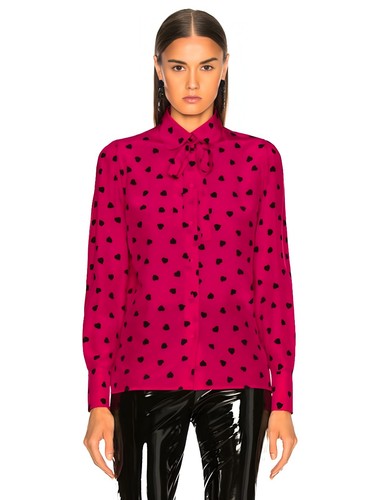 NWT $1,750 Valentino 100% Silk Heart Print Shirt Blouse Top IT44 Fuchsia - Picture 2 of 22