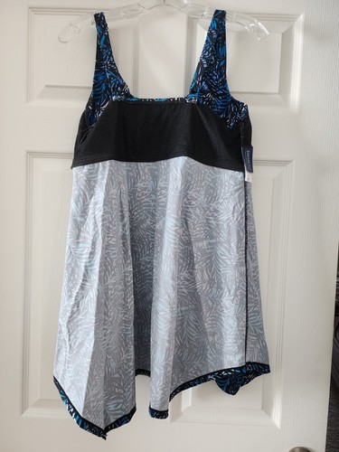 NWT SWIM 365 WOMENS PLUS SIZE LONGER LENGTH TANKINI TOP - BLUE PALMS - SIZE 18 - Picture 4 of 12