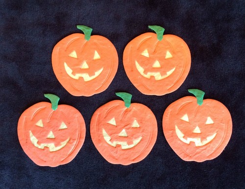 5 Pumpkins Halloween Jack-O-Lanterns pumpkin mulberry paper invitations Cards - Picture 4 of 7