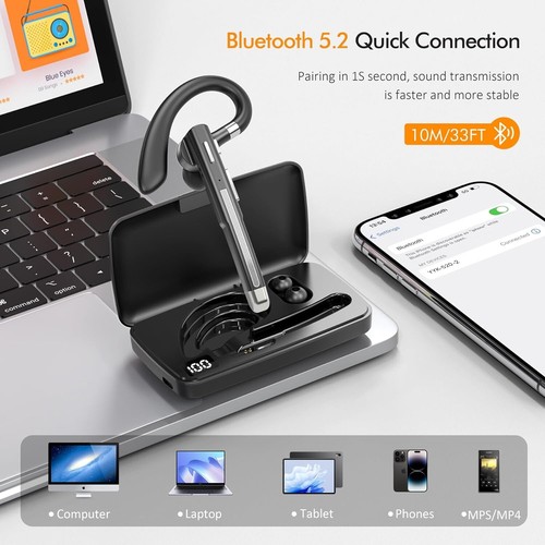 🔥🔥EUQQ YYK-520 Bluetooth Headset, Wireless Business Headset w/ Microphone🔥🔥 - Picture 2 of 8