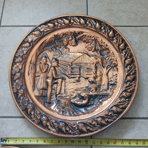 Vintage 4er Set Kupferplatte Wandbehang Blockhaus Dekor Coppercraft Guild 20" - Bild 2 von 19