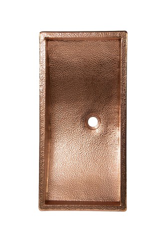 Lavandino da bagno in rame artigianale messicano: canoa rettangolare 26x13", lucido, calibro 17 - Foto 5 di 6