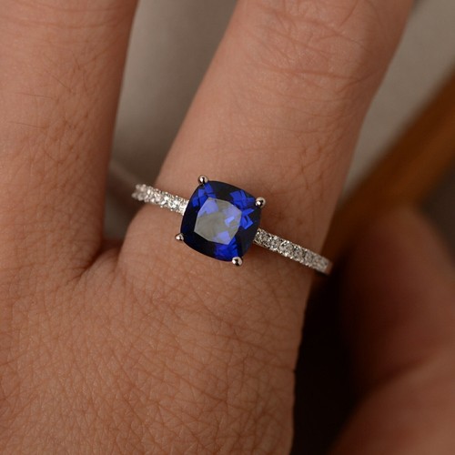 Cushion Cut Lab Created Sapphire CZ White Gold Filled Ring-Solitaire Ring-Gift - Picture 3 of 10