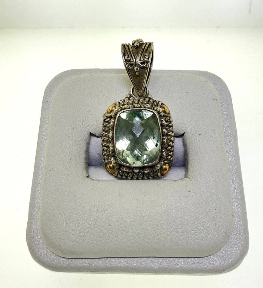 Suarti Bali Sterling Silver Green Amethyst Pendant 18K  Accents w/ 18" s/s Chain - Image 3 of 4