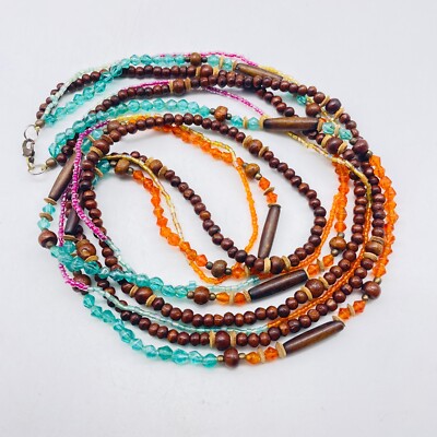 Multistrand Beaded Necklace Silver Tone Multicolor Ethnic