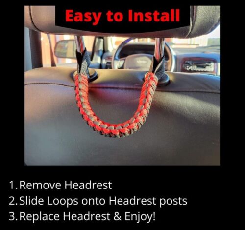 Badass Moto Gear Paracord Red/Black Headrest Grab Handles For Jeep, Trucks, ETC - Foto 2 di 7