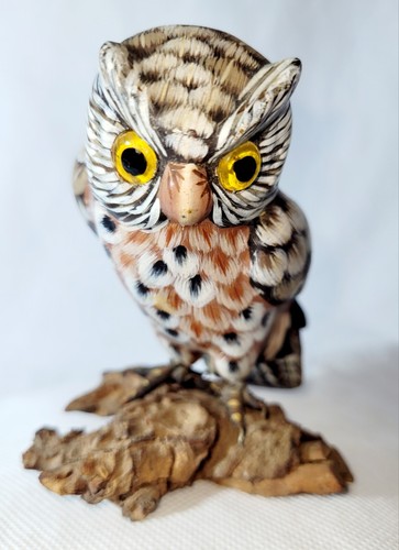 Vtg Owl Hand Carved and Painted Wood Figurine On Log Art by John J Madison Co. - Picture 2 of 21