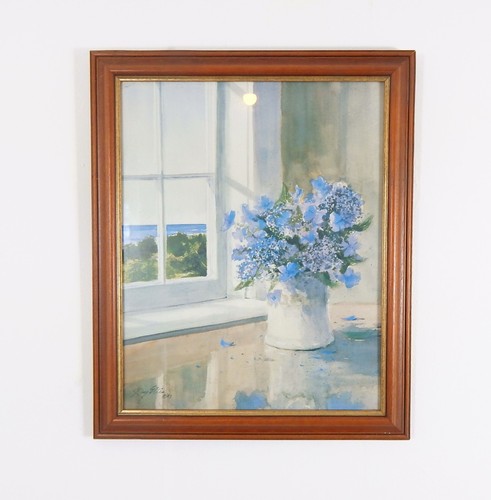 Original Druck blau Blumen Meer Fenster von Ray Ellis (23” x 18,5”) - Bild 3 von 7