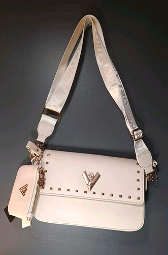 Valentino Orlandi Vegan Crossbody Wallet Bone Gold Accents Handbag Purse NWT
