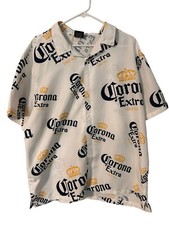 Corona Extra Mens XL Button front White Short Sleve Shirt With Collar NEW