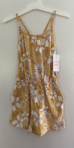 Jumping Beans Toddler Girls Floral Cotton Sleeveless Cross Back Romper Yellow 5T