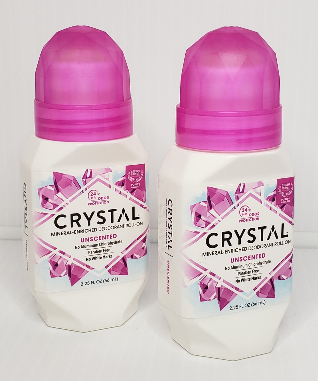 2 PACK CRYSTAL Mineral Enriched Deodorant RollOn UNSCENTED 2.25oz ea