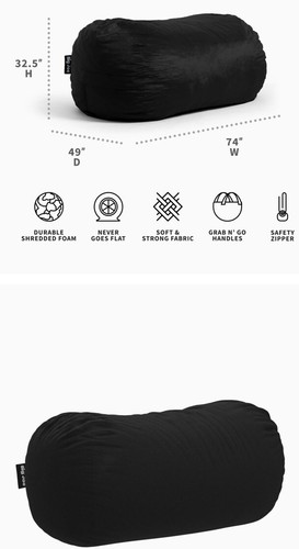 Big Joe 6' Fuf Media Lounger Bean Bag Chair- Black Plush. Stuffing Sold Separate - Picture 3 of 5