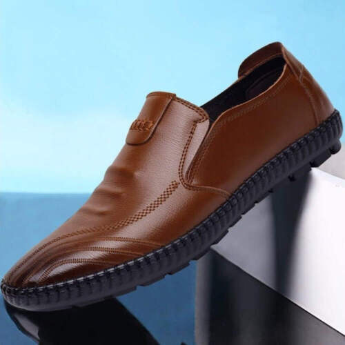 Men's Slip On Shoes Genuine Leather Loafers Round Toe Spring Autumn Casual Derby - Picture 8 of 18