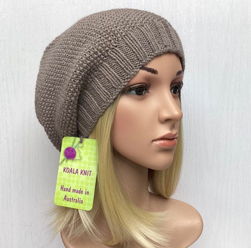 KOALA KNIT HAND KNITTED LADIES SIZE L LIGHT BROWN SEED SLOUCHY WOOL-ALPACA HAT - Picture 8 of 29