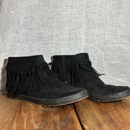 Ugg Shenendoah Black Suede Zippered Bootie Women’s 9 New In Box Fringe Braid - Picture 2 of 9