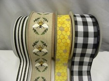 Summer ribbon lot Black white yellow bee honeycomb pattern strip 20 yards total