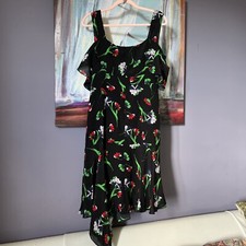 Nanette Lepore Sultry Sunset 8 Silk Chiffon Floral Black Dress Cold Shoulder EUC