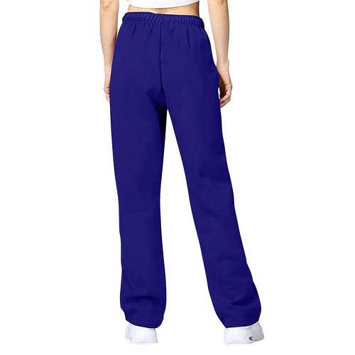 Women's Solid Color Sports Pants Casual Loose Straight Leg Drawstring Trousers - Picture 29 of 51