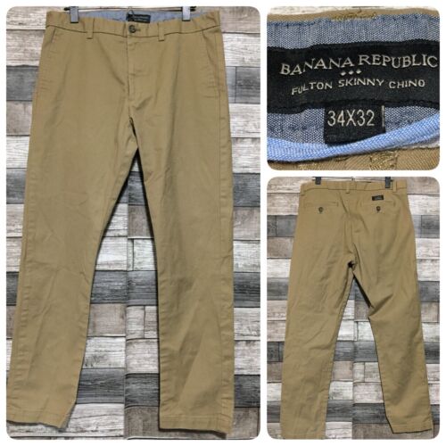 Banana Republic Fulton Skinny Chino Hose Herren 34x32 braun hellbraun Stretch "