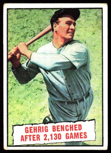 1961 Topps Baseball Lou Gerhig #405 "Gehrig Benched After 2.130 Games" Yankees