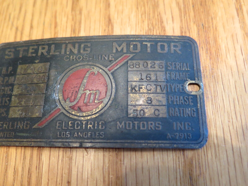 Vintage Sterling Electric Motor Co Cross-Line Typ KFCTV Messing Anhänger Emblem Abzeichen - Bild 3 von 7
