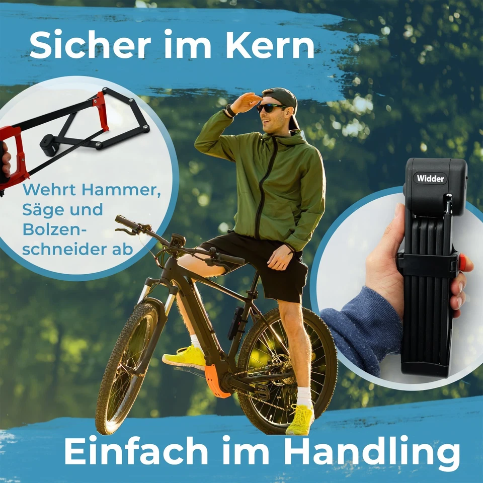 Faltschloss Fahrradschloss [Titan-Stahl sicher] 99cm lang,3 Schlüssel, Halterung - Bild 2 von 4