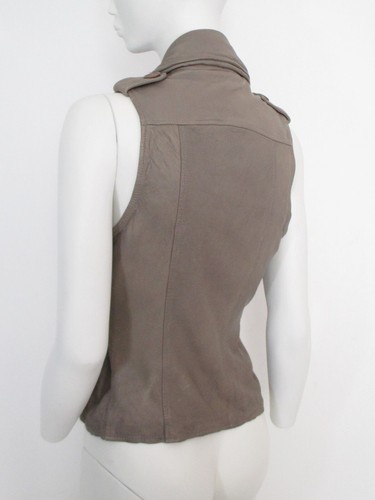 STUNNING WOMENS ALL SAINTS MANU LEATHER GILET 8 MUSHROOM BEIGE TAUPE BIKER VEST - Picture 3 of 13