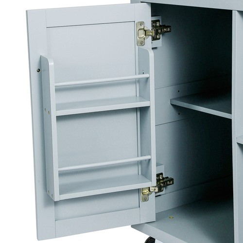 Kitchen Island w Rubber Wood Top, Storage Racks, Cabinet & 3 Drawers, Grey Blue - Picture 15 of 15