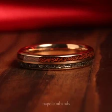 4mm Meteorite Dinosaur Bone Wedding Band Rose Gold Tungsten Ring Comfort Fit