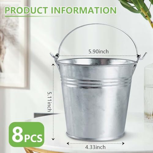 8 Pack Galvanized Metal Buckets with Handle Ice Pails for Plants, 6 x 4.3 inch - Picture 8 of 8
