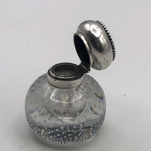 Antique Sterling Silver And Blown Bullicante Glass Inkwell - Picture 10 of 22