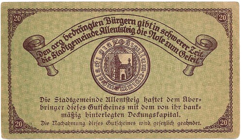 Autriche - notgeld - 20 heller Allentsteig ! 1920 !! - Bild 2 von 2