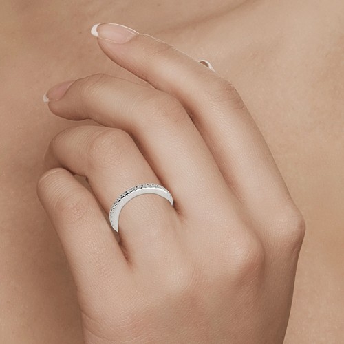 0.50 Ct Round Cut Simulated Diamond Curved Band Ring Size 6 14K White Gold Over - Picture 2 of 7