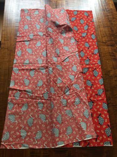 Vintage Marcus Brothers Textile Corps Red Turtle Flowers Fabric 52 X 44 1/2 Inch - Picture 6 of 6
