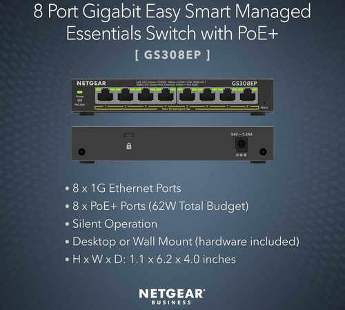 NETGEAR 8 Port PoE Gigabit Ethernet Plus Switch GS308EP-100PES 8x PoE+ @62W B - Picture 7 of 14