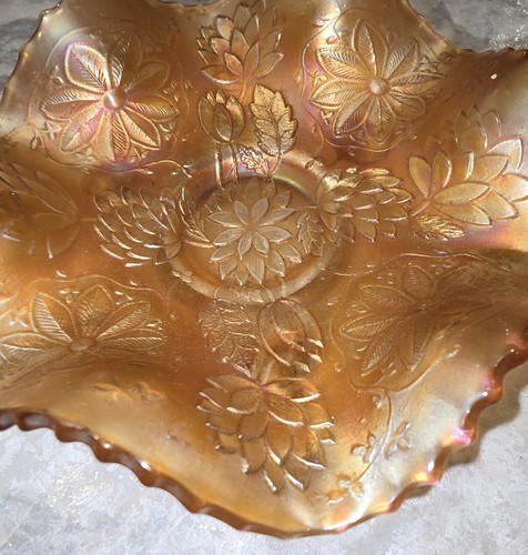 1910 FENTON WATERLILY FOOTED RUFFLE CARNIVAL GLASS BOWL W/ STRONG COLORS - Picture 4 of 10