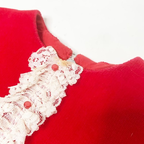 Vintage Red Corduroy Lace Holiday Little Girls Dress No Size 2T/3T Estimate - Picture 8 of 9