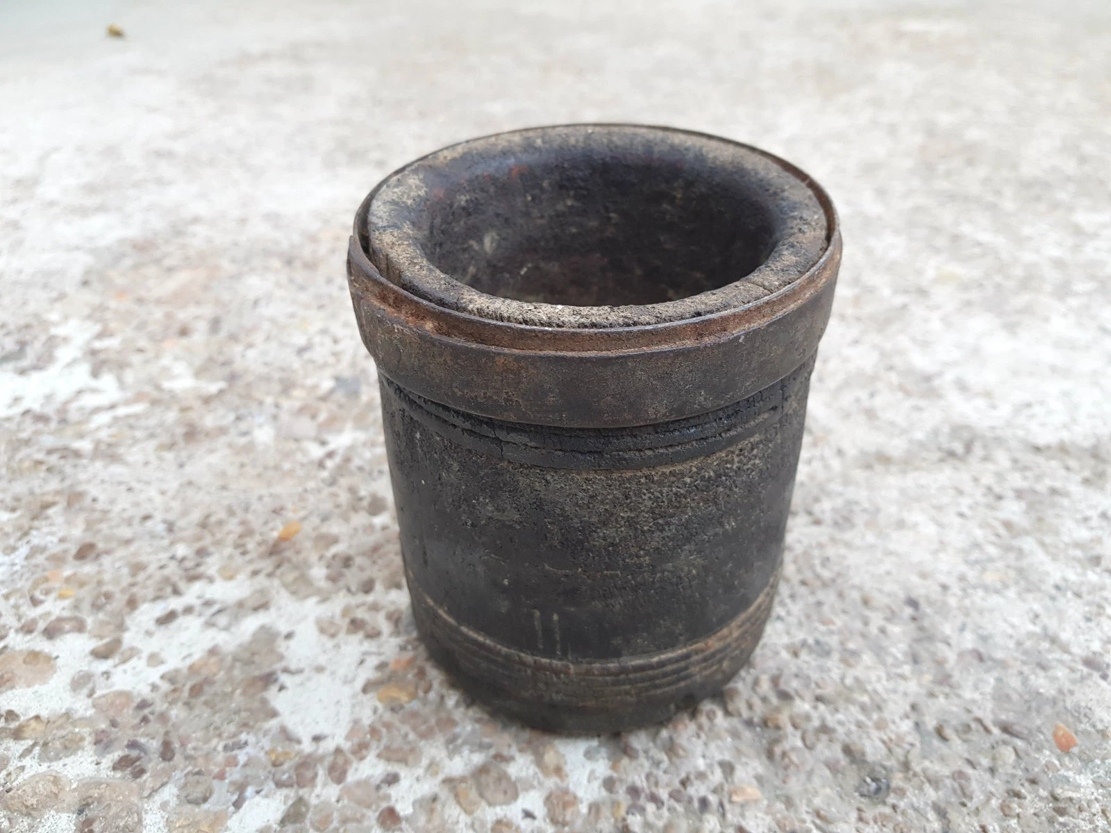 Vintage Original Primitive Handmade Iron Fitted Wooden Mortar Rich Patina W534