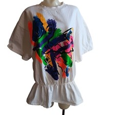 Vtg Single Stitch 80's OSFA T-shirt Robby Len Swim Top Abstract Graphic USA