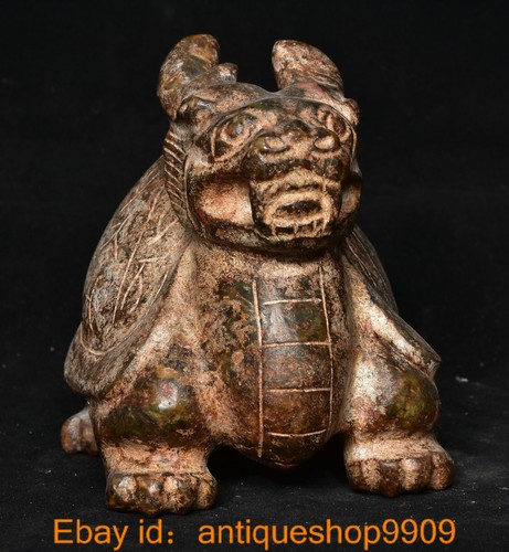 Ancienne statue offres richesse tortue dragon fengshui sculptée en jade culture Hongshan Chine 6,4
