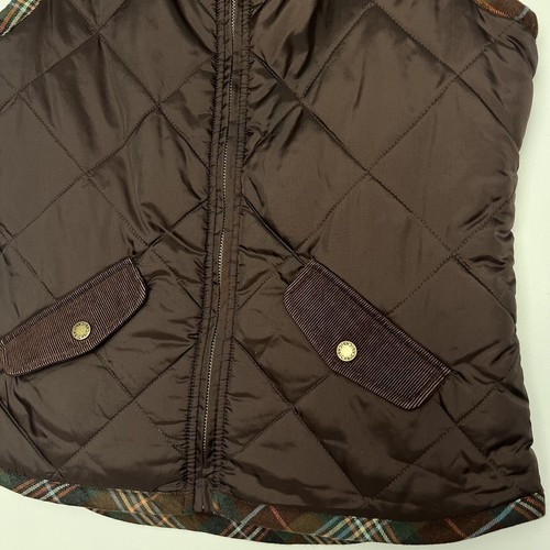 Cabi Sz. Small Quilted Puffer Brown Zip Vest Faux Fur Collar Corduroy Floral - Picture 2 of 9