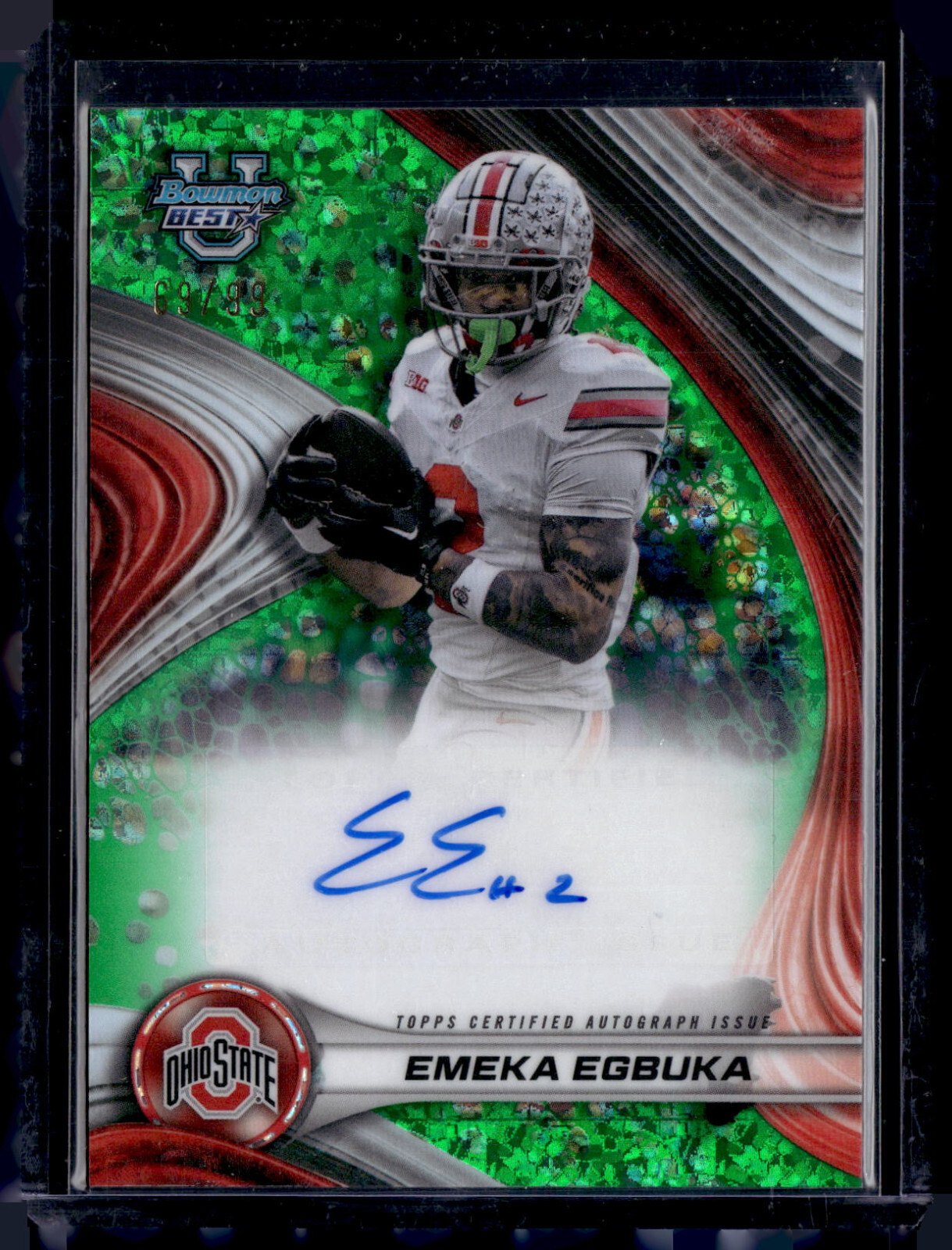 2024 Bowman University Best Green Speckle Refractor Emeka Egbuka 69/99 Auto RC