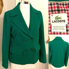 Women’s Green Wool Pea Coat Double Breasted Size 10 12 Preppy Overcoat M L