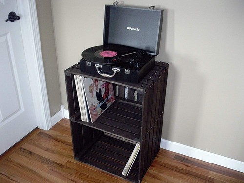Vintage Stained Wood Turntable Stand & Vinyl Record Storage –2-Tier LP Organizer - Picture 11 of 13