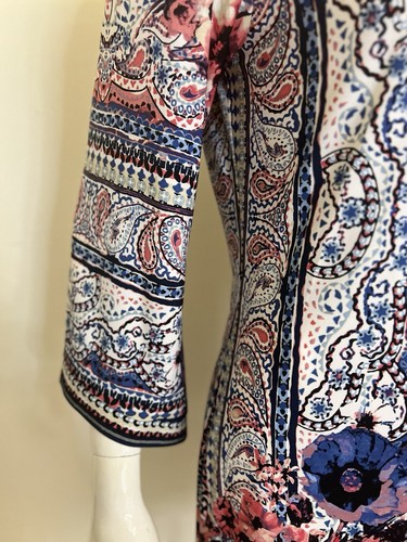 Beige Eci Navy Blue Pink Floral Shift dress 3/4 sleeve Work Casual Stretch Sz 10 - Picture 6 of 9
