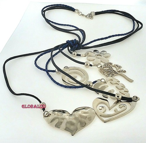 NEW PENDANT NECKLACE EXCLUSIVE DESIGN ELEGANT FASHION ACCESSORY SYNTHETIC LEATHE - Picture 2 of 2