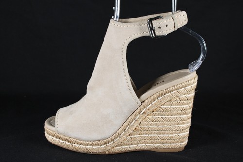 Sandalias de tacón alto con cuña alpargata de gamuza beige piedra PRADA 38,5 - Imagen 4 de 21