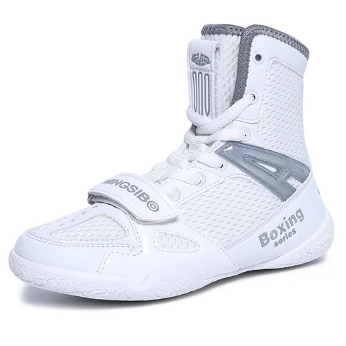 Men Wrestling Shoes High Top Outdoor Male Flighting Training Sneaker White Black - Picture 4 of 27