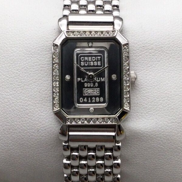 Credit Suisse 999.5 Platinum Watch Women 20mm Swiss Ingot New Battery 7